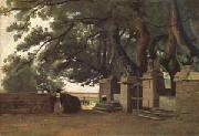 Jean Baptiste Camille  Corot A Gate Shaded by Trees also called Entrance to the Chateau Breton Landscapee (mk05) oil painting
